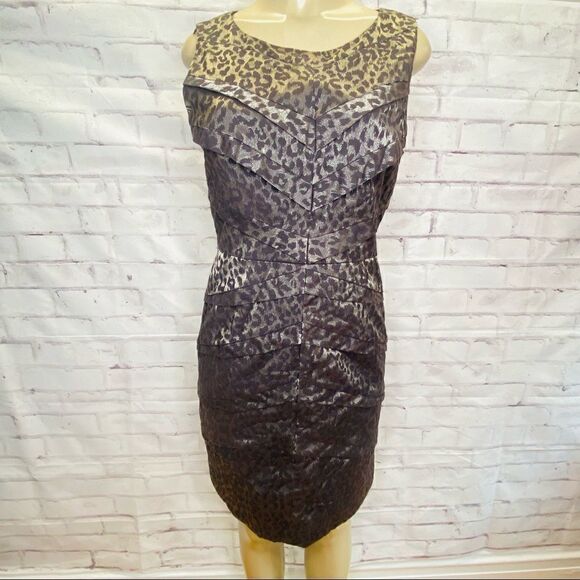 Adrianna Papell Leopard New with Tag Metallic Print Sheath Night Out Dress - Picture 6 of 12